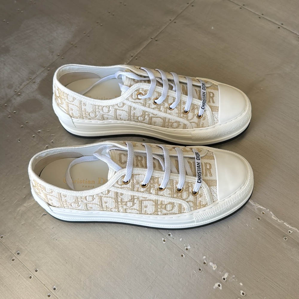 Christian Dior platform gold metallic logo sneaker trainers flats sz 39 with box - Picture 2 of 10